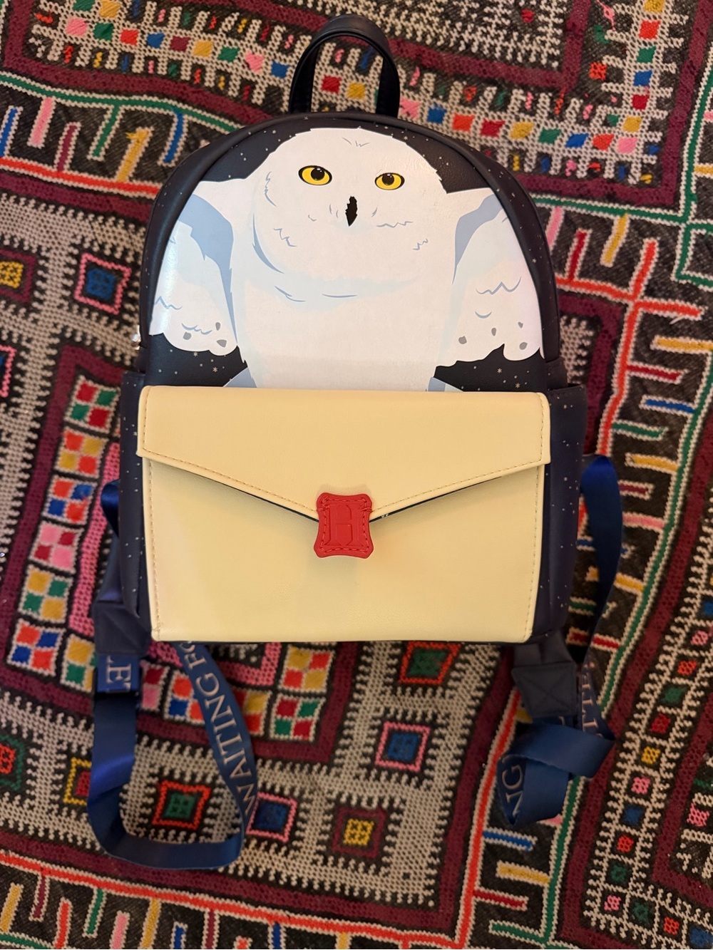 Universal Navy Mini Backpack with Star Print and Cream Accent